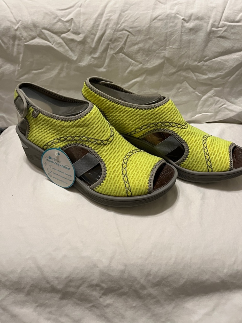 Bzees Neon Yellow Slip-On Comfort Shoe with Gray Trim